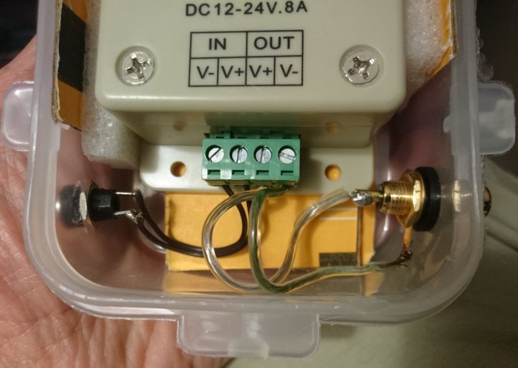DIY Dew Controller, inside view, showing connectors